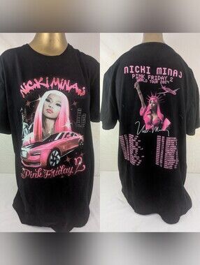 Nicki Minaj Pink Friday 2 Tour Black & Hot Pink Graphic Tee Large